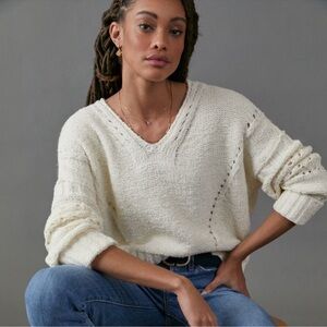 Anthropologie Pilcro Marla V-Neck Sweater Cream size S
